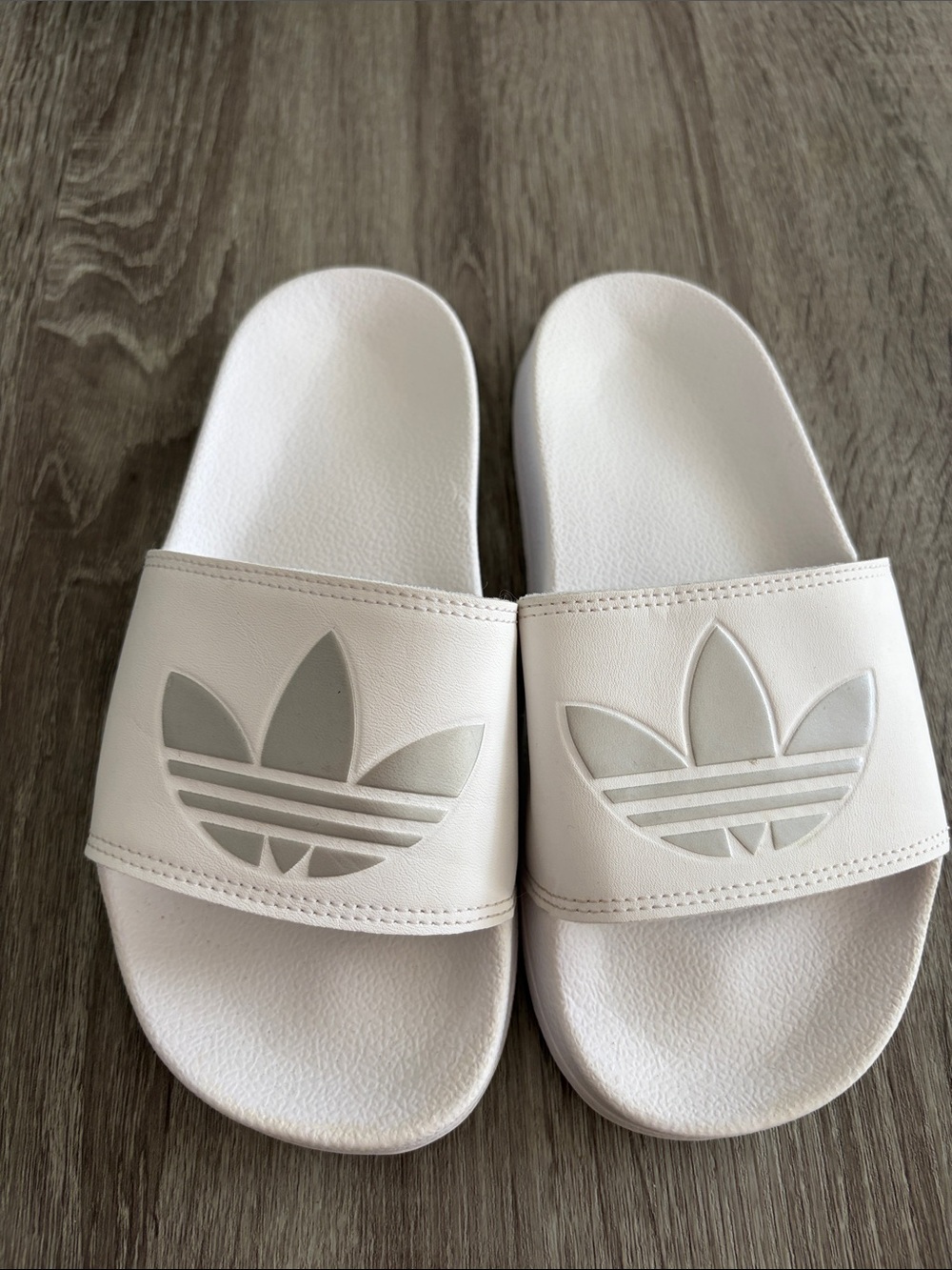 adidas White Trefoil Slide Sandals with Embossed Logo